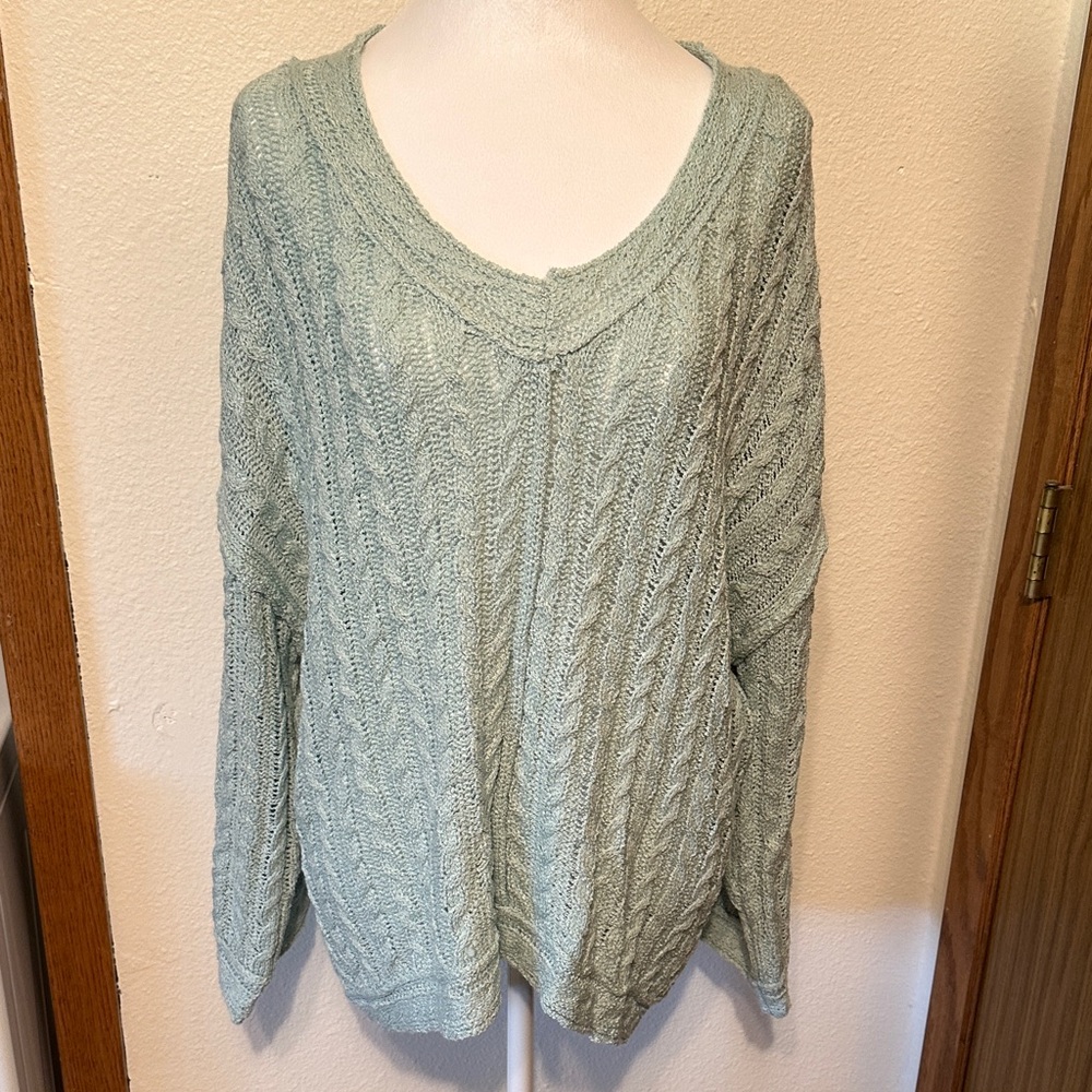 NWOT POL Mint V-Neck Cable Knit Sweater